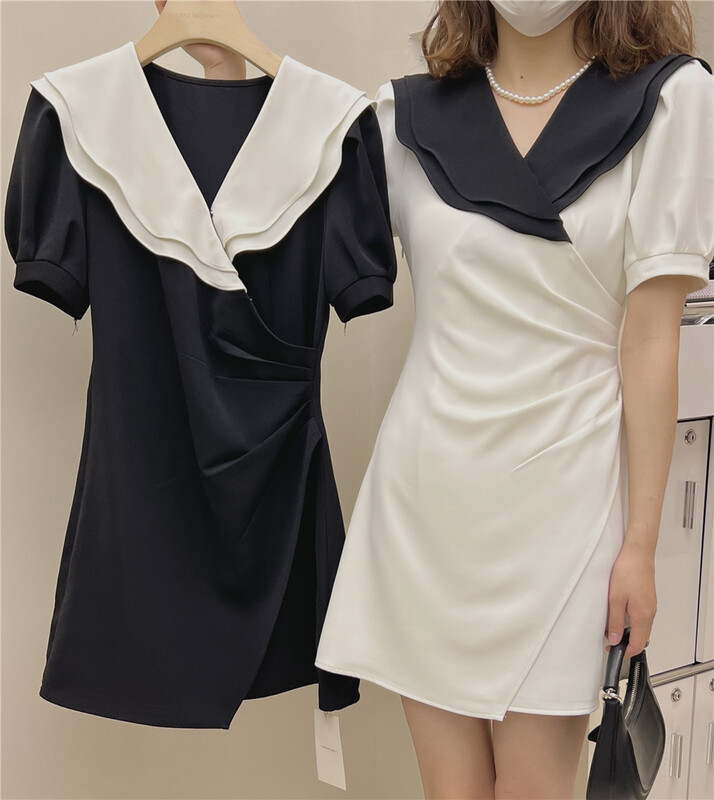 [Taotao family] French color blocking waist slimming dress 3520# lwy