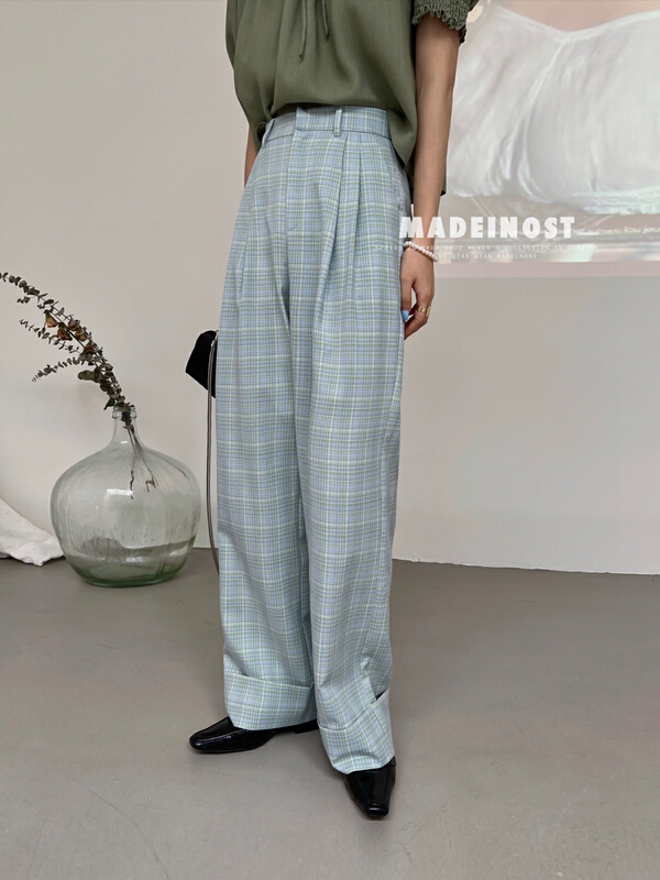 goods in stock! [OSHA madeinost] Vintage Plaid straight pants 86255# ll