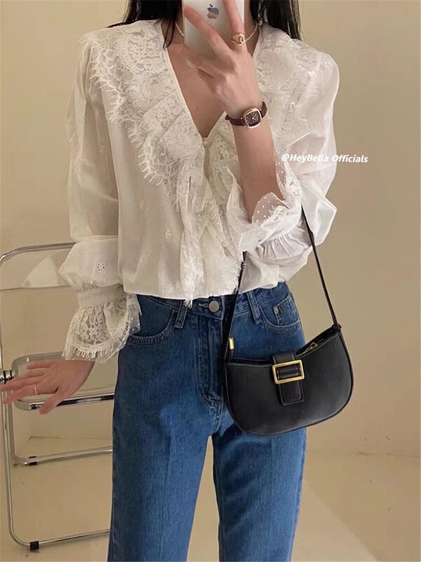 Original price 49.00! [hey Bella] V-neck lean cotton shirt f292# ll
