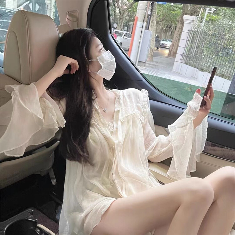 [goblin] casual loose sunscreen shirt + V-neck suspender dress suit 22133# PCZ