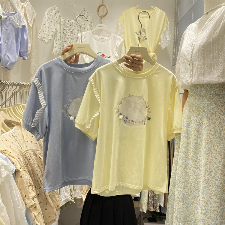 [purpler] Korean round neck bubble sleeve short sleeve T-shirt 0626# hjy