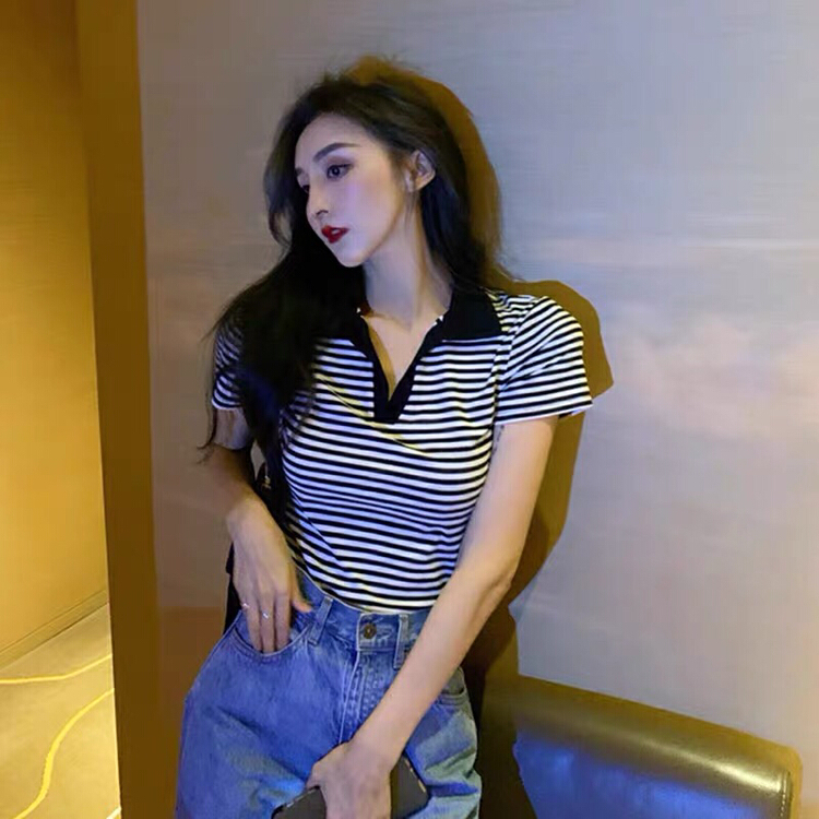 New in early summer! [Fanfan] fashion stripe V-neck versatile blouse (only selling blouses) 5593# JJ
