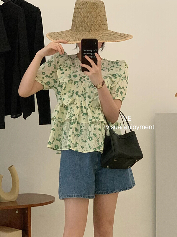 [ve] V-neck floral temperament shirt 99011# HBx