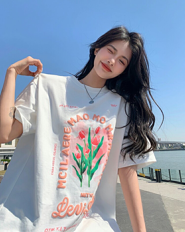 New in early summer! [j.2] tulip printed fresh round neck short sleeve T-shirt 8617# LSW