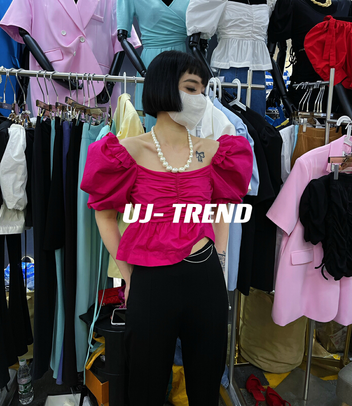 [ujtrend] square neck Style Bubble Sleeve Shirt 915# WTT