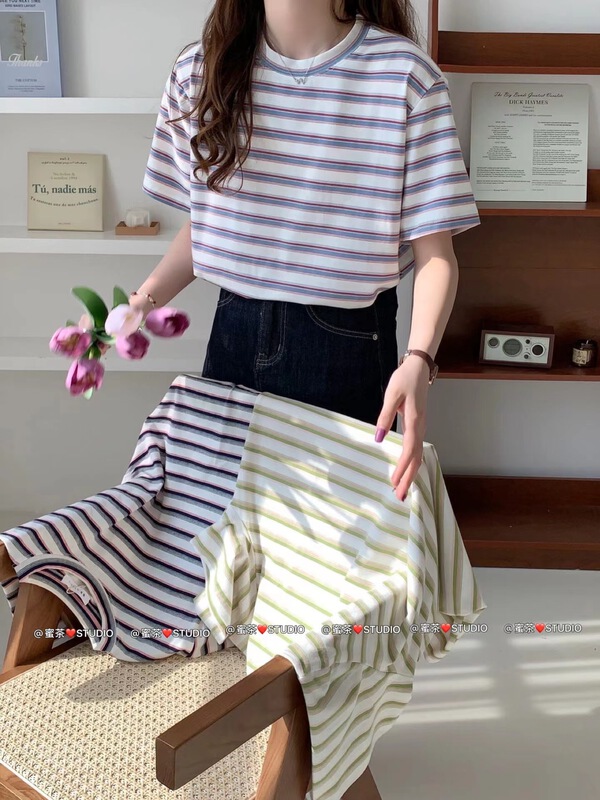 [rara] striped Korean versatile short sleeve T-shirt 19113# LSL