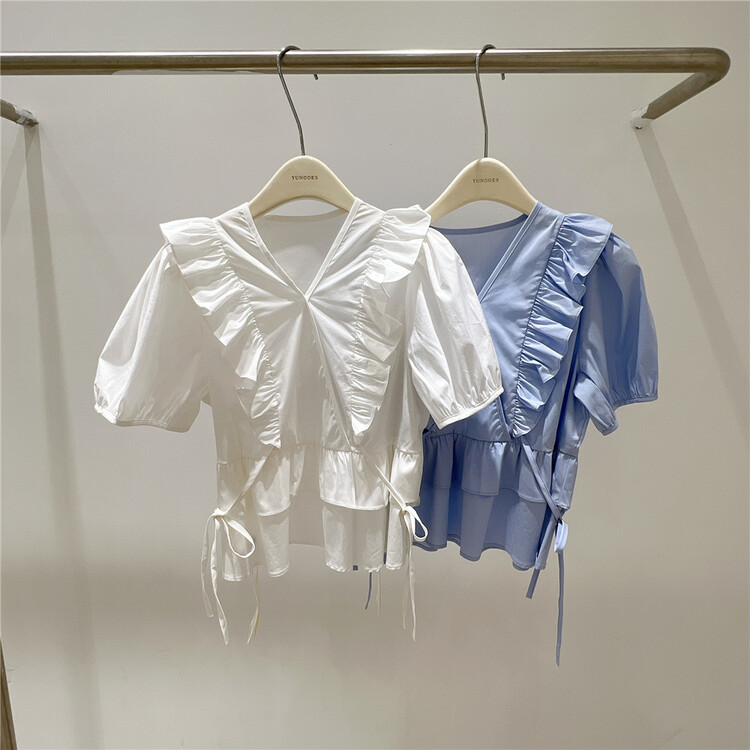 [yunooes] minority age reduced ruffled shirt 8099# XYJ