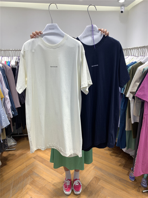 New in early summer! [cool woman] crew neck loose letter print medium long short sleeve T-shirt wt-069# CSX