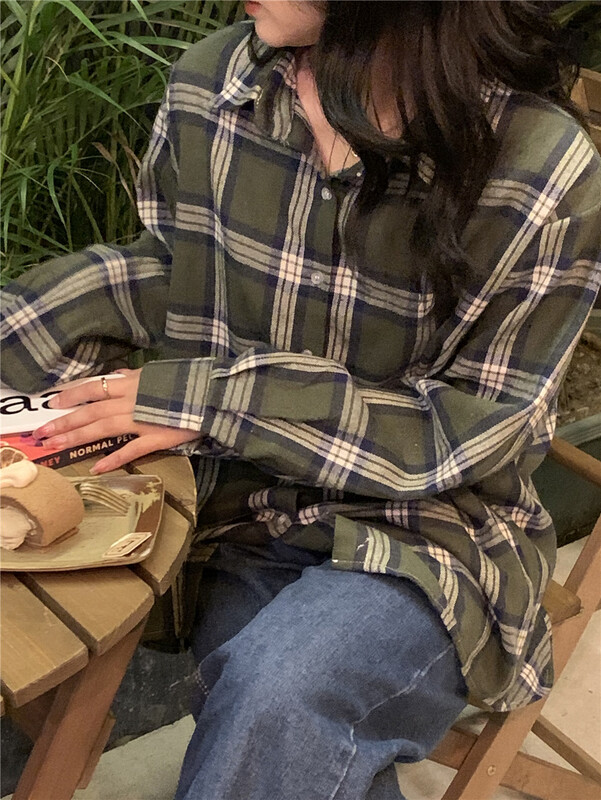 New year in early spring! [free Valley] literary and artistic loose retro Western checked shirt 4685# LSW