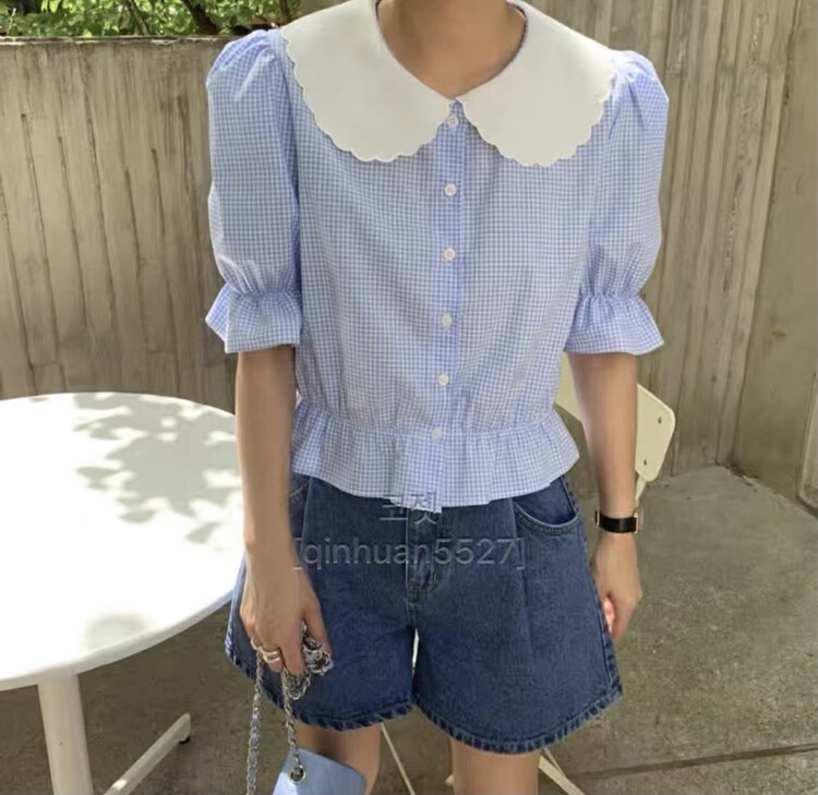 New in early summer! [sline by sline] baby collar Plaid age reducing shirt 81122# zxl