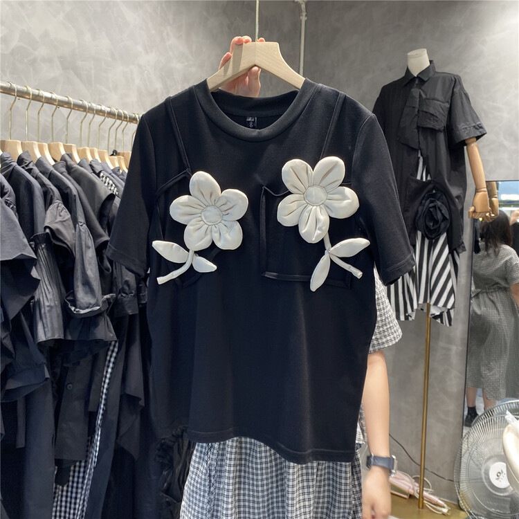 [Z & C] niche design sweet cool style short sleeved T-shirt (small flowers cannot be removed) 3140# LSW