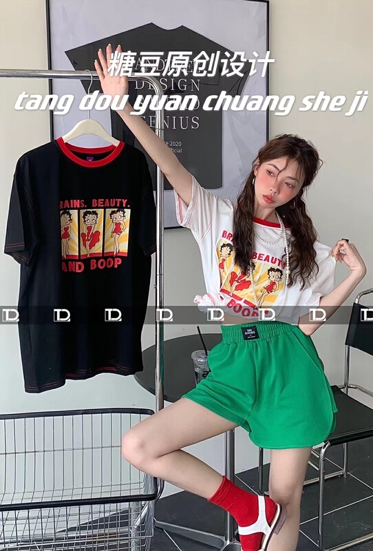 New in early summer! [tangdou original] Korean Pullover printed short sleeve T-shirt 9597# WTT