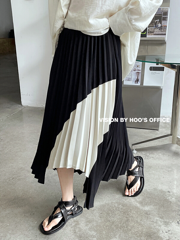 New in early summer! [gracetina Hoo] simple irregular hem contrast color skirt bq6123# zxl