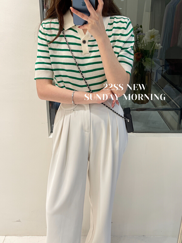 [Sunday morning] Korean striped short sleeved knitwear (knitwear only) 6908# ZSY