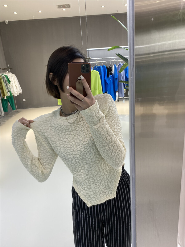 goods in stock! New year in early spring! [LAN] Korean round neck back patch short long sleeve T-shirt a2053# hyy