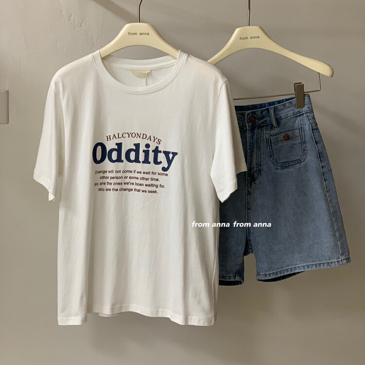 goods in stock! New in early summer! [from Anna] crew neck lettered versatile short sleeve T-shirt (without matching) 6041-1# LSW