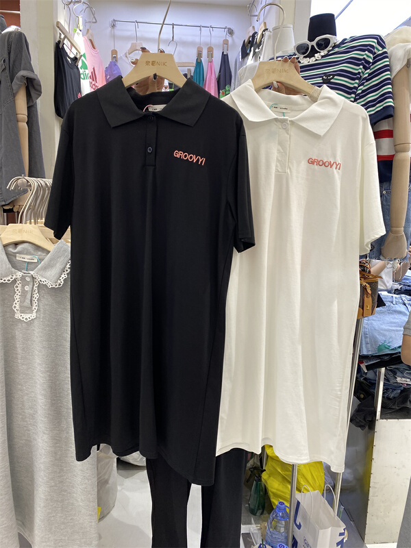 [Naikan Nik] Korean version front and back printing loose medium length polo collar dress 9567# lwy