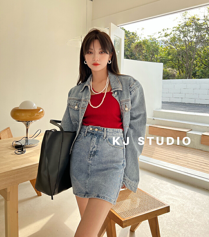Early spring! [kJ] high waist A-shaped slim fitting denim skirt 2820# zxl