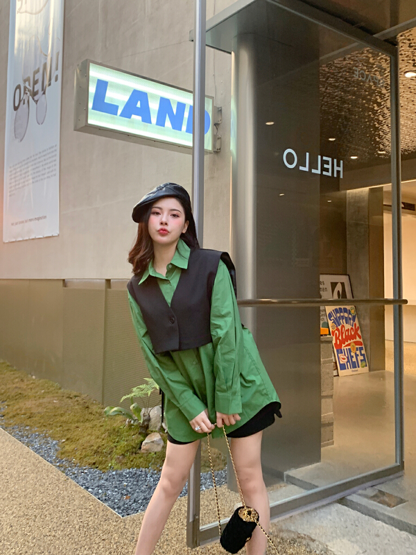 [Mi Xiang] Korean versatile casual shirt (detachable with vest) 5033# hjy