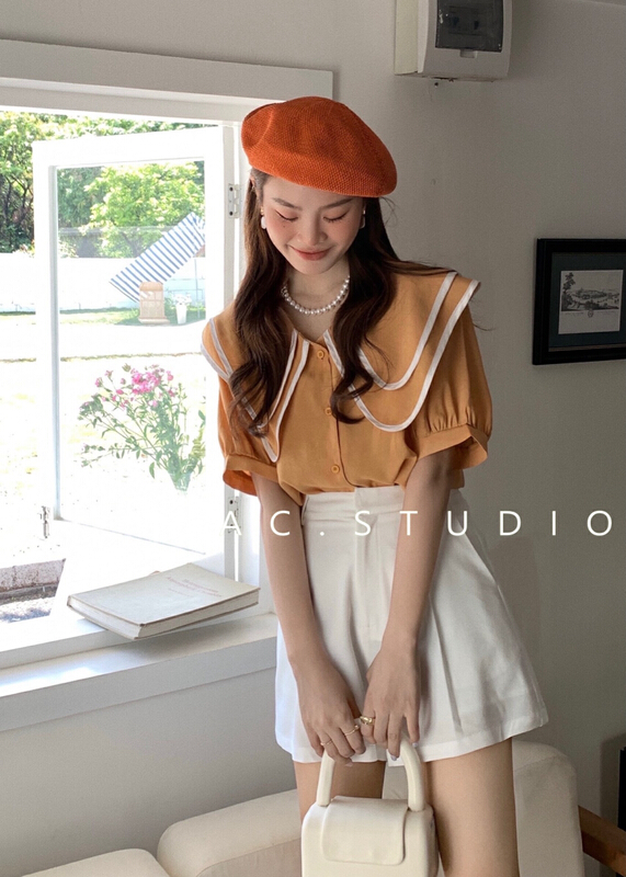 [A.C] Korean Style Double Neck Shirt 11537# LSL