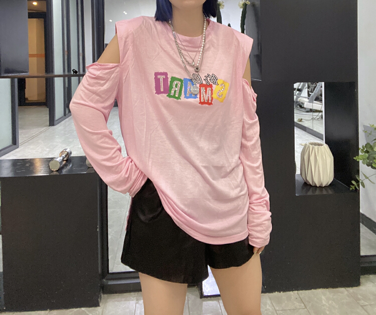 New in early summer! [Qijia +] round neck versatile letter printed long sleeve T-shirt 7562# zyh