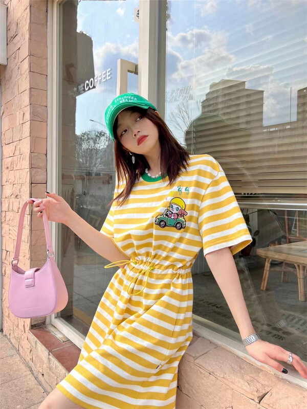 [big C studio] striped loose embroidery dress ys1-5107# PCZ