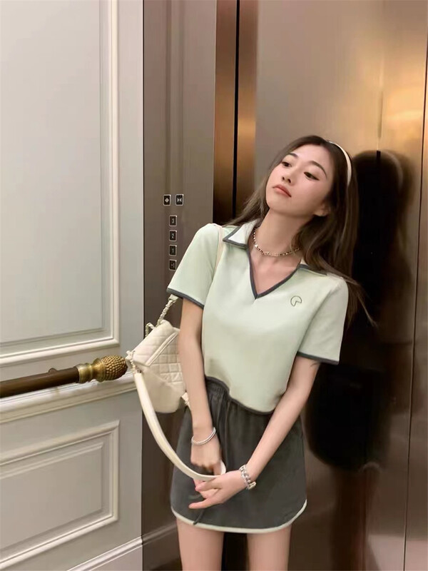 [MS studio] simple and versatile short sleeve T-shirt + elastic waist comfortable skirt set 9148# PCZ