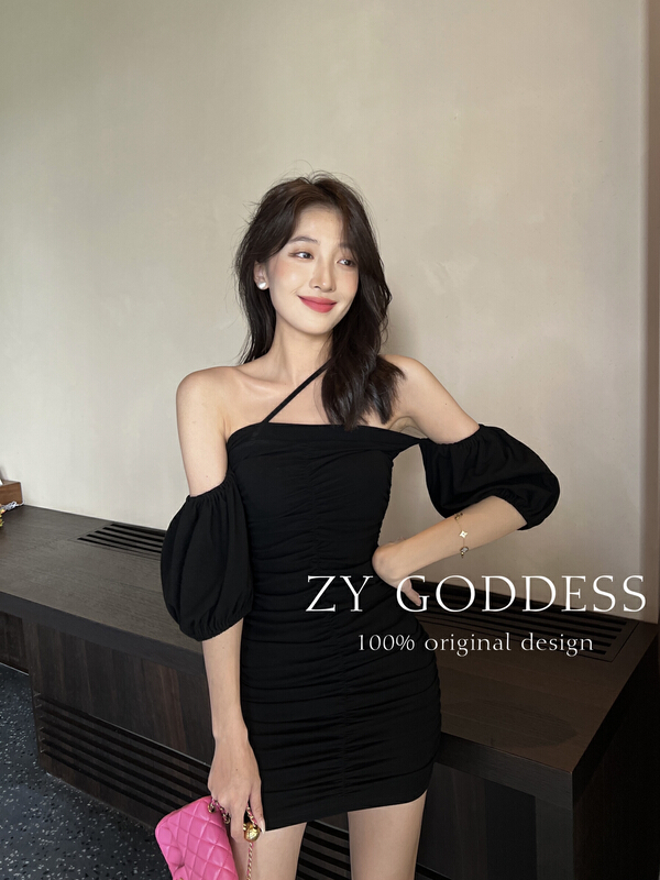 goods in stock! [ZY] feminine temperament wrinkled thin dress 68273# ozq
