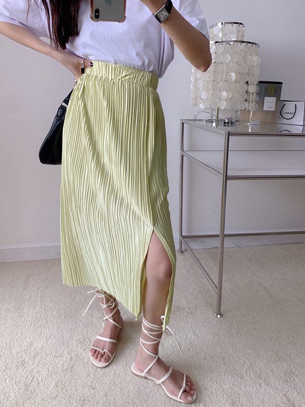 [Vanessa] versatile style pleated slit skirt 6156# ozq