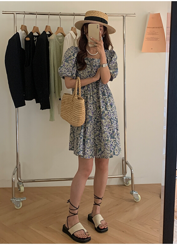 goods in stock! New in early summer! [the mind] chic Korean style collar floral dress 60288# XYJ