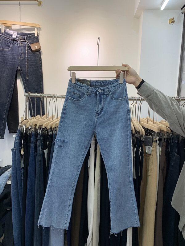 [T.H] exotic fake hole Korean versatile jeans 66298# LJF