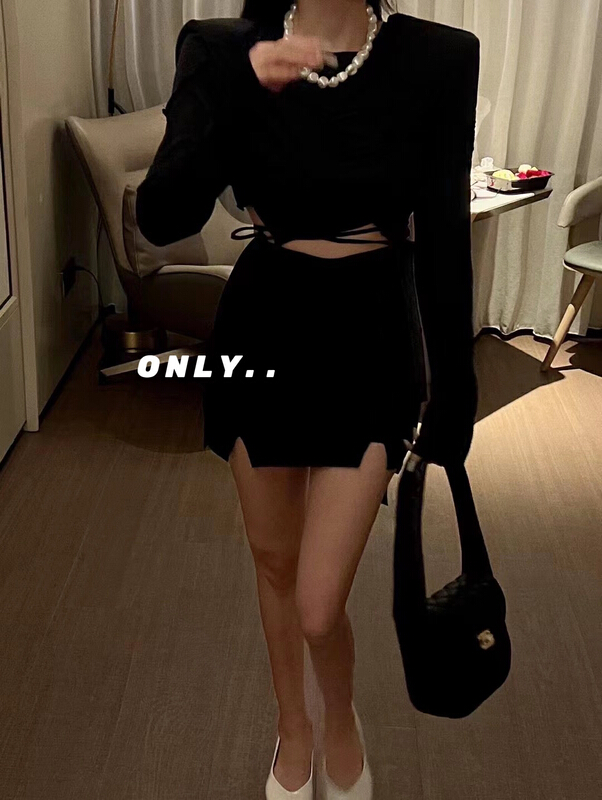 [only] design sense high waist bandage split skirt pants 20012# JJ