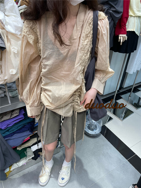 [dodo] drawstring design Vintage long sleeve T-shirt ys3-910# LSL