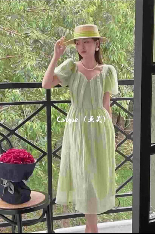 [c.vogue] Korean soft texture bubble sleeve dress 28130# PCZ