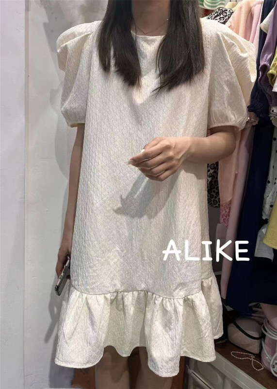 [Alibaba] bubble sleeve casual dress (without waist rope) 80066# LSW