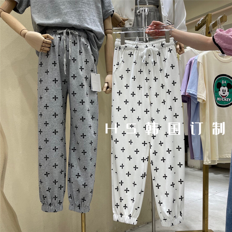 [HS custom made in Korea] sports style printed floral foot casual pants 65152# hjy