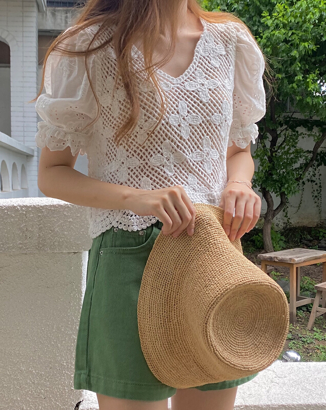 [the nice] Korean versatile Crochet embroidered blouse 0021# hjy