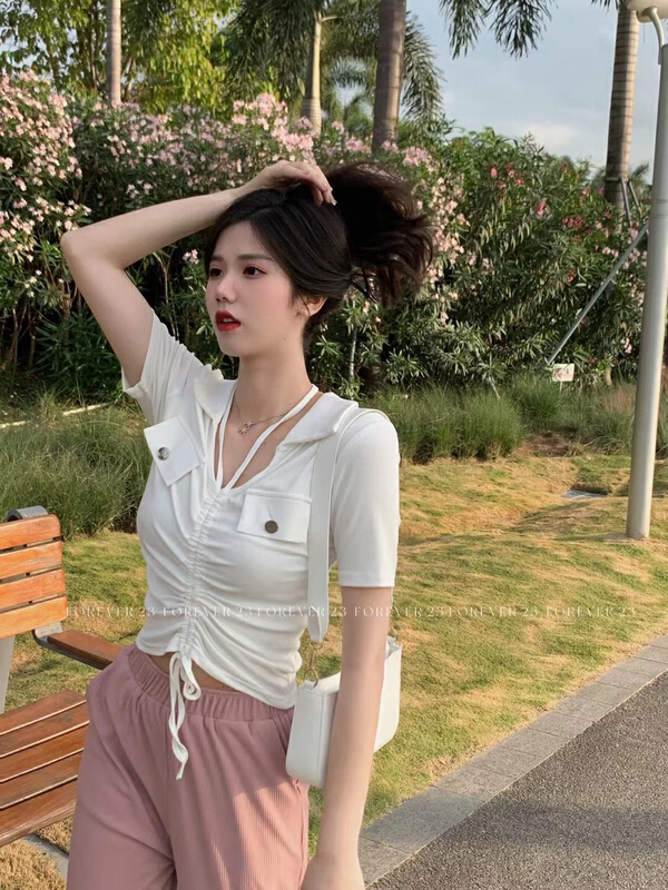 [forever23] sweet little sister drawstring versatile blouse 778# hjy