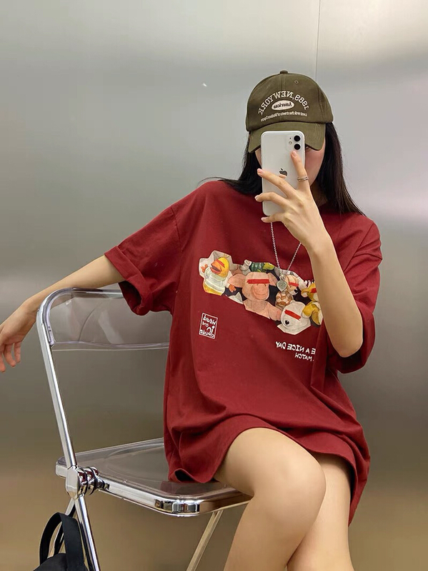[lab eeda] bear print high street hip hop loose short sleeve T-shirt 3045# ozq