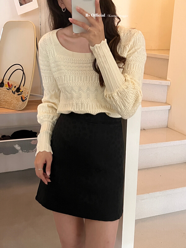 goods in stock! [B plus] French style square neck sweater 22-9129-2# HBx