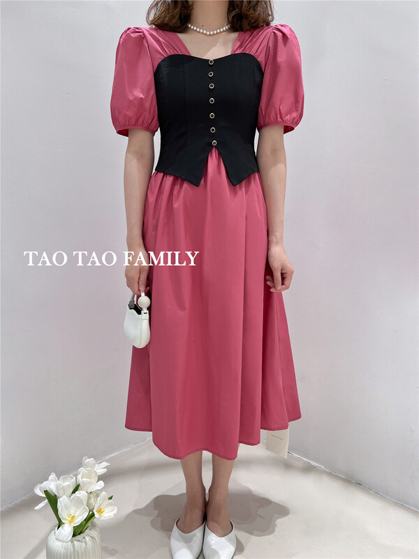 New in early summer! [Taotao family] fake two pleated color matching dress 3619# lwy