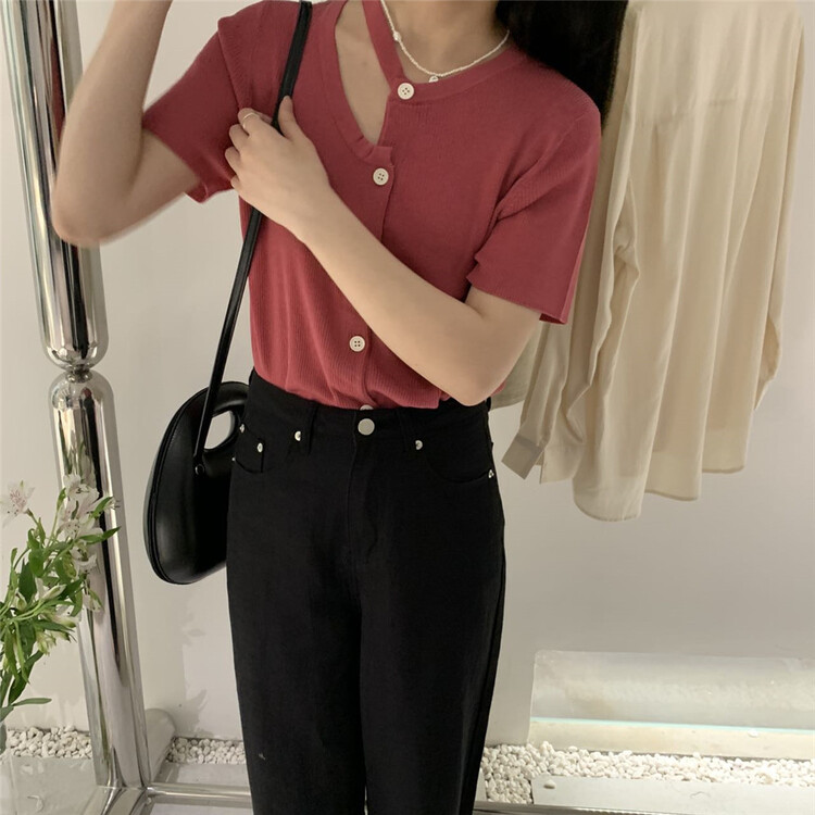 [ohhhh] careful machine personalized design hollow out knitted cardigan 1377# CLS