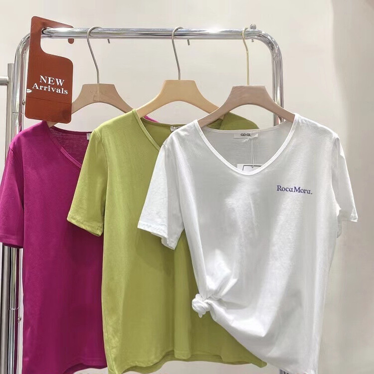 [gdgd] Korean slim V-neck versatile short sleeve T-shirt 1933# WTT