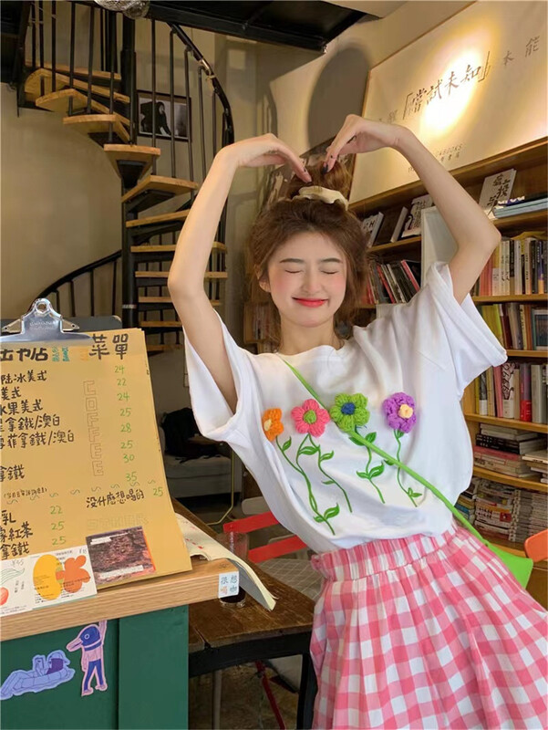 [timely rain] Korean version ins flower small fresh short sleeve T-shirt (SS) 48522# WPL