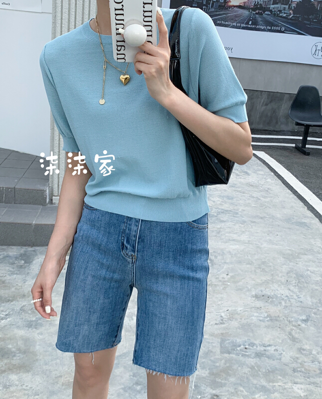 [Qiqi clothing house] basic texture wear with short sleeved sweater 231# XYY