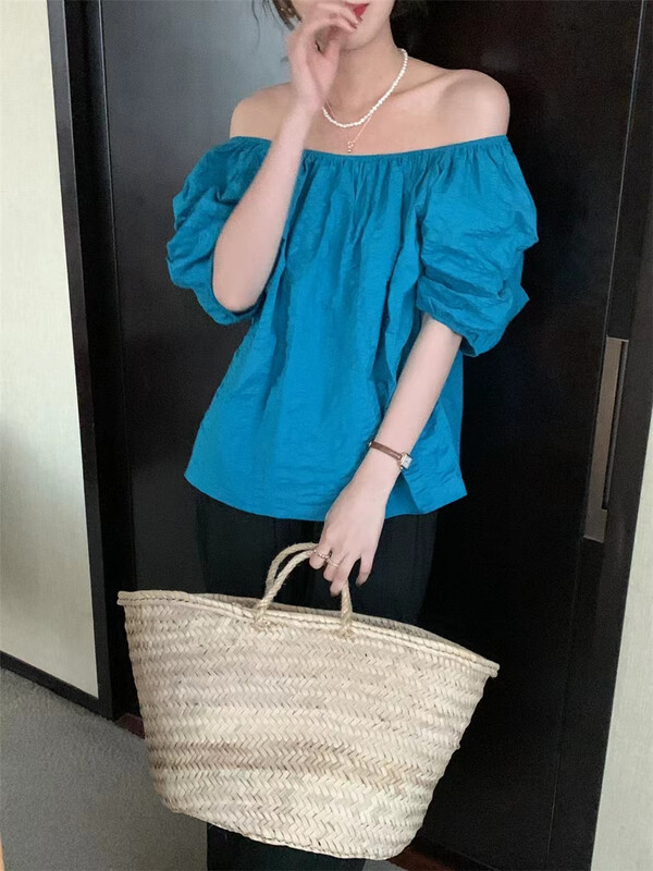 goods in stock! New in early summer! [buyer's selection] temperament one shoulder and two bubble sleeves small shirt 6003# XJ