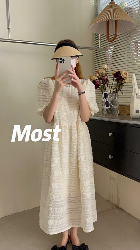 [most] solid color lady bubble sleeve dress 97060# zjy