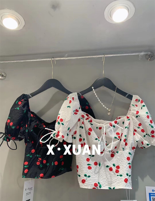 [x.xun] Cherry printed small fresh shirt 7067# PCZ
