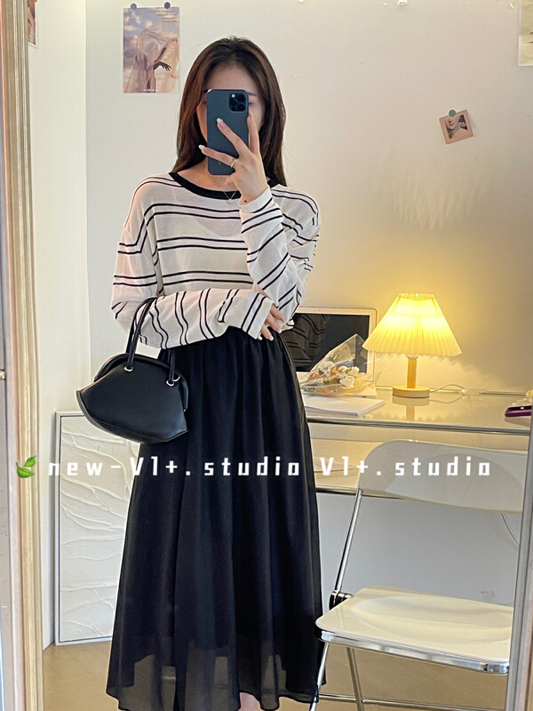 [VI +] Korean long sleeved striped sunscreen shirt m013# LSW
