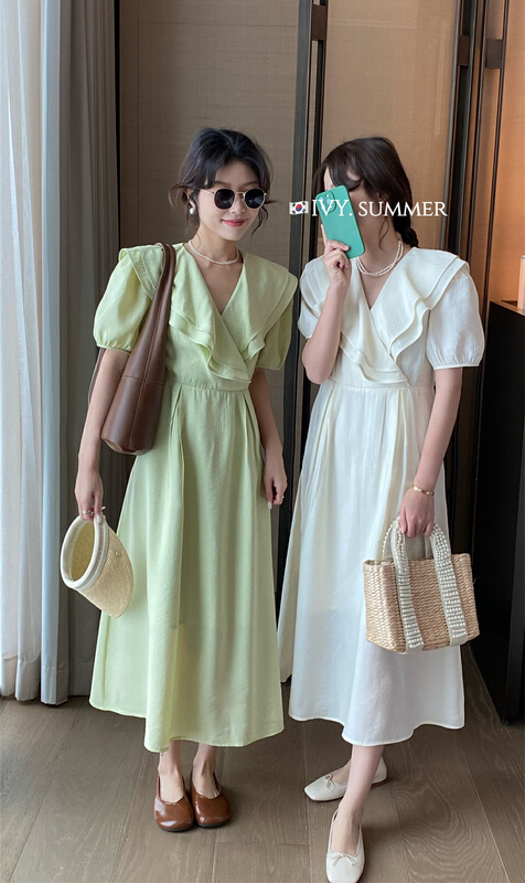 [SYL] pleated V-neck lady dress 5212# L